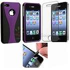   Black 3 Piece Rubber Hard Case Cover+Stylus+LCD Pro For iPhone 4 4G 4S