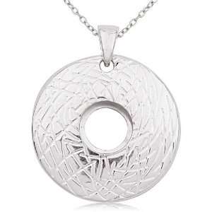  Sterling Silver Etched Streak Large Circle Pendant 