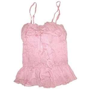Ruffled Stretch Tank Top with Bow in BABY PINK   Ladies / Juniors Size 