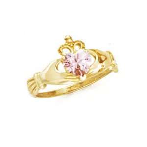  14k Heart Topaz Pink Birthstone Claddagh Ring   Size 7.0 