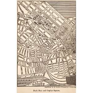  1926 Wood Engraving Road Map Back Bay John Copely Square 