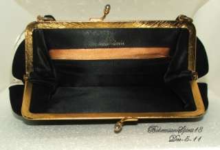   Davis Authentic Vintage Black Suade/Leather Gold Frame Evening Handbag