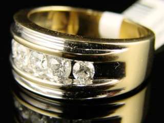 14K MENS CHANNEL ROUND DIAMOND WEDDING BAND RING 1.0 CT  