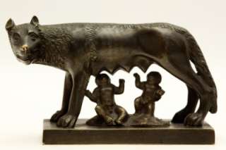   Antique Austrian Bronze Wolf w Romulus & Remus Roman Legend Statue