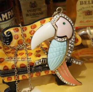 Fashion Cute Crystal Parrot Bird Pendant Sweater necklace n429  