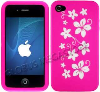 BRiGHT PiNK FLORAL SiLiCONE CASE COVER for iPhone 4 4G  