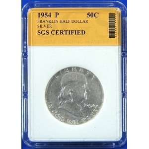  1954 P Franklin Silver Half Dollar Certified by SGS 