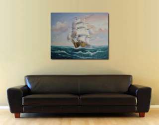 Sailing Ship At Stormy Sea   Oil Painting On Canvas XL  