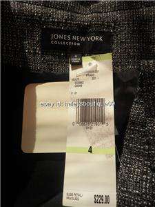 JONES NEW YORK GREY/BLACK WOOL JACKET/TOP LEATHER TRIM  