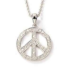    18 14k White Gold Peace Sign Necklace With Diamonds Jewelry