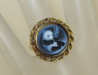 HiEnd Carved Agate Panda Cameo 14K Yellow Gold Ring 5.2g   Size 7 