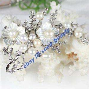 FW Pearl Natural Flower Shell Zircon Gold Plated Brooch  