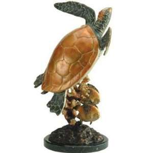 Imperial Gold Sea Turtle with Tropical Fish Sculpture