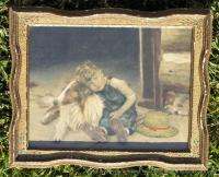  1920s Frame w Hand Tinted Photo of Farm Boy w Collie Dog  