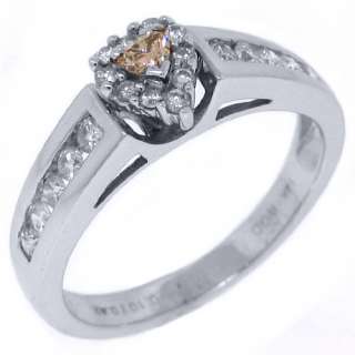   BROWN CHAMPAGNE DIAMOND ENGAGEMENT PROMISE RING HEART SHAPE  