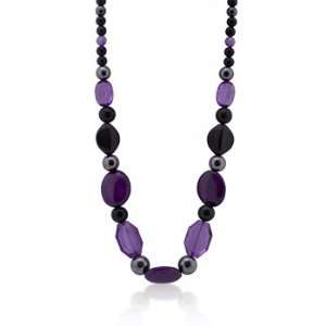  Black Rhodium Bonded Necklace with Purple Stone Beads in a 