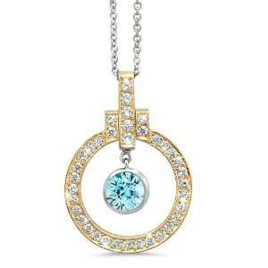 Circle Diamond Pendant In 18K Yellow Gold With A 0.53 ct. Genuine Blue 