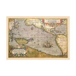 Map of the Pacific Ocean 12x18 Giclee on canvas 
