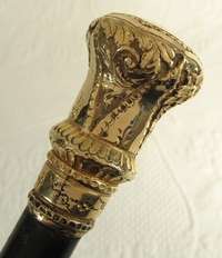 Beautiful Antique Victorian Era Gold Handled Cane Walking Stick c1880s 