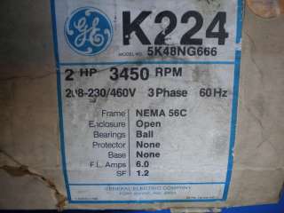 UNUSED 2HP 3450RPM OPEN GE K224 ELECTRIC MOTOR IN BOX  