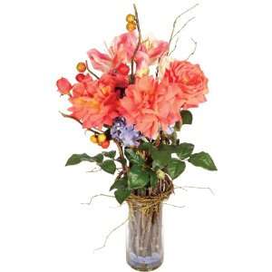 Roses and Amaryllis Flowers in Glass Cylinder Vase multicolor  
