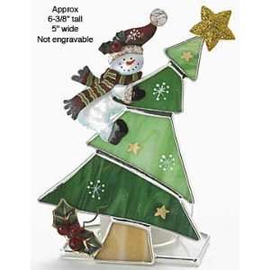   Snowman on Christmas Tree Stained Glass Votive