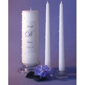  Scattered Pearls Unity Candles Set with Monogram