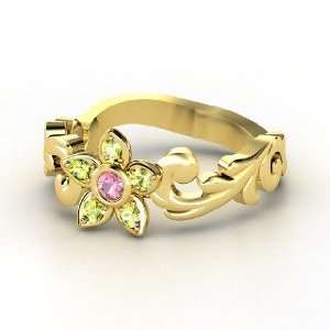  Jasmine Ring, 14K Yellow Gold Ring with Pink Tourmaline 