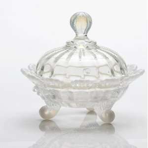  Mosser Glass Footed Covered Candy Dish   Crystal Opal 