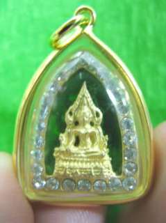Thai Buddha Amulet Chinnaraj 18K Gold Swarovski Pendant Asian 