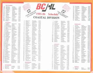1985 86 BCJHL British Columbia Hockey League Schedule  
