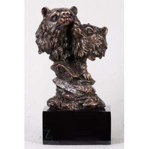10.5 inch Bronze Two Bears Touching Noses Head Bust Decorative Statue