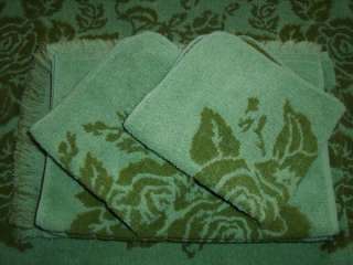   CALLAWAY FRINGED GREEN TERRY CLOTH 2 WASHCLOTHS 3 HAND 1 BATH TOWELS