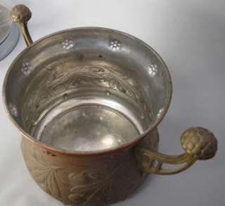   huge covered copper brass jardiniere early ostrich mark 1900s  