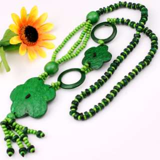 Handmade Green Coconut Shell Flower Beads Necklace 28L  