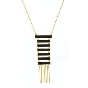  House of Harlow 1960   Black Leather Totem Pole Necklace 