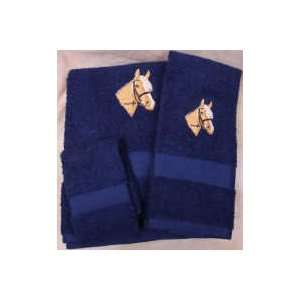  Embroidered Palomino Horse Head on Navy Bath Towel Set 