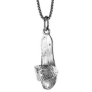 925 Sterling Silver 1 in. (25mm) Tall Slippers Pendant (w/ 18 Silver 