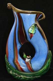 Unique Hand Blown Glass Vase With Lampworked Birds Sculpture Vase 