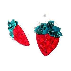   Green Crystal Stone Strawberry 925 Sterling Silver Post/stud Earrings