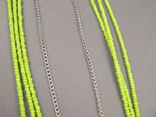 Green seed bead 3 strand silver tone chain necklace NEW  