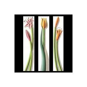   NOVICA Cubist Painting   Trio of Flowers (triptych)