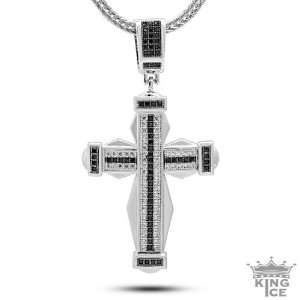  Silver Plated Iced Out Micro Pave CZ Potent Cross Pendant 
