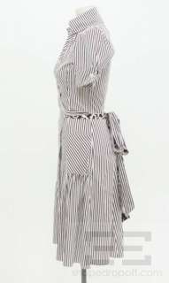 DVF Diane von Furstenberg White & Brown Cotton Striped Wrap Dress Size 
