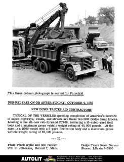 1960 Dodge CT800 Dump Truck Factory Photo  