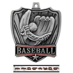   Custom Baseball Medals SILVER MEDAL / INTENSE RIBBON 2.5 SHIELD Custom