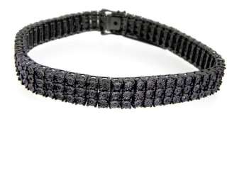 Mens 3 Row Black on Black Diamond Bracelet 9 inch  