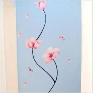 DIY Pink Peach Flower 2 Butterfly Art Mural Vinyl Wall Sticker Decal 