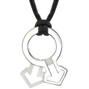   Surgical Stainless Steel Male Mars Symbol Pendant on a Black Cord