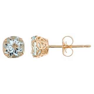 CARAT AQUAMARINE STUD EARRINGS 5mm ROUND 14KT YELLOW GOLD MARCH 